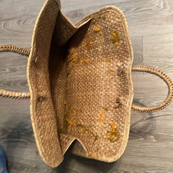 Vintage 60s Acapulco Tote Beach Bag Straw Woven Large Shopper 3D Rattan Flowers - Picture 11 of 12